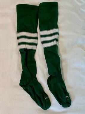 Men's Green Athletic Over-the-Calf Socks with White Stripes